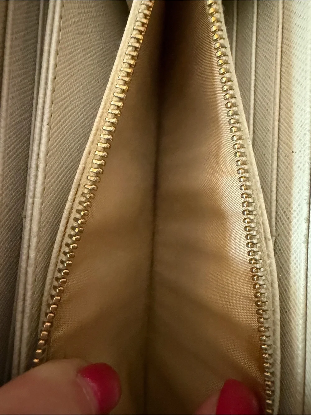 PRADA White Saffiano Leather Long Zippy Wallet w/Unbranded Gold Wristlet Chain